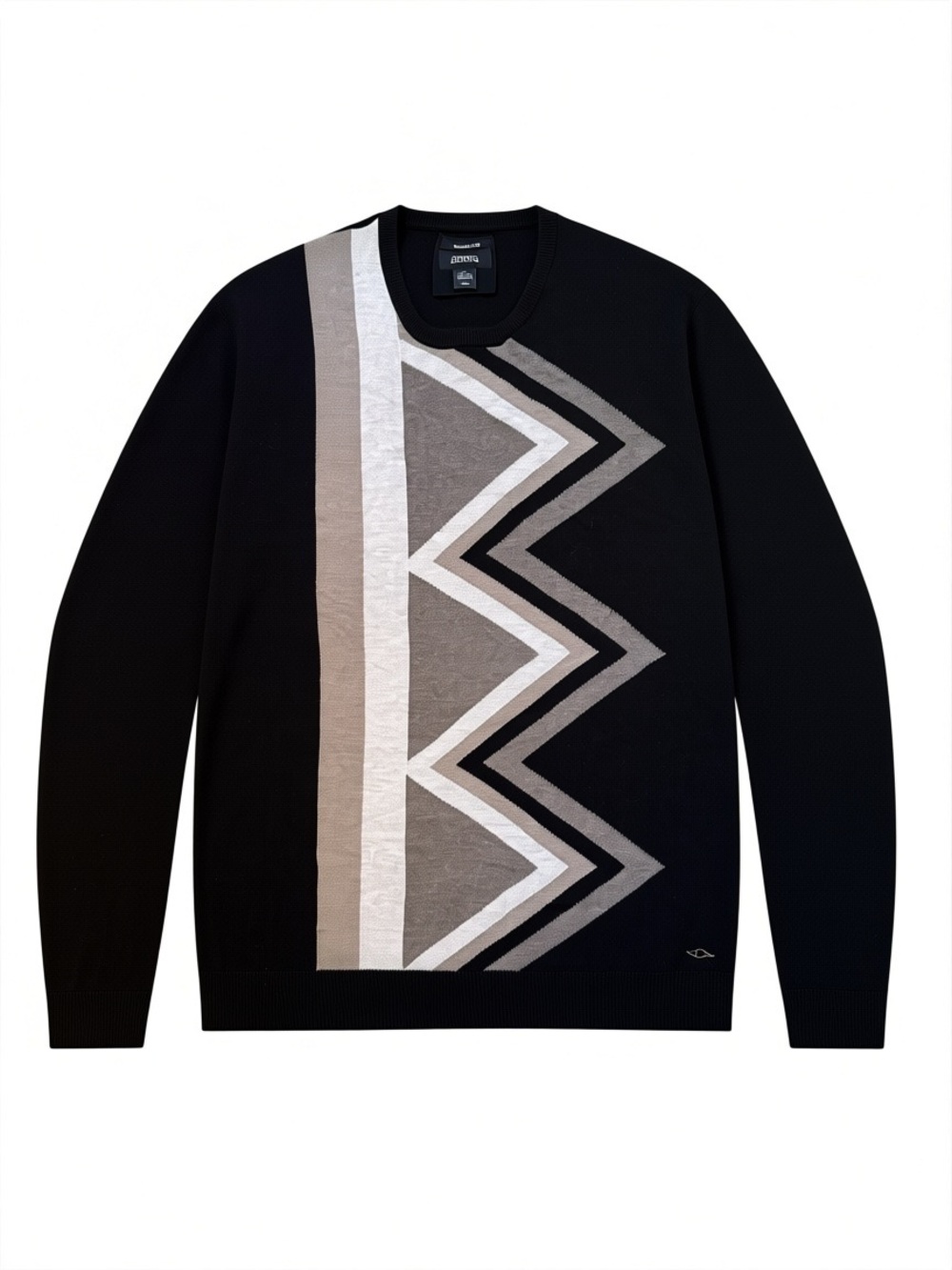 ALFANI Men’s Cashmere Blend Geometric Retro Sweater Size Large Black Tan Cream